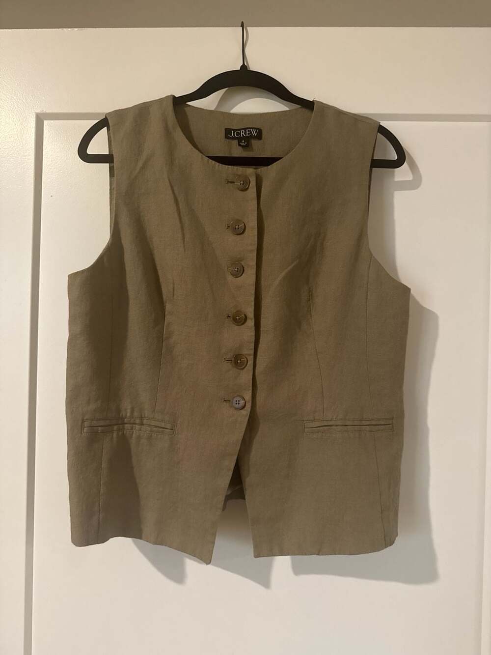 J.Crew Cutaway Vest Top in Linen, Dusty Fatigue Green